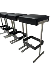 Four Mid-Century Modern Bar Stools with Black Leather Seats, 1970s